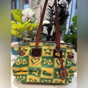 Dooney & Bourke Green and Yellow Checkered Duck ❤️ Tote + Rare Keychain